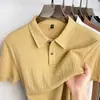 Camiseta de Tricô Masculina Manga Curta Estilo Old Money Verão Nova Casual de Negócios Solta Refrescante Camiseta Masculina Manga Curta