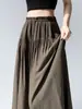 Pantalones Falda Color Café con Ribete de Encaje para Mujer, Verano 2026 Pantalones Rectos Fluidos de Cintura Alta Estilo Francés, Pantalones Casuales Sueltos de Pierna Ancha A11929
