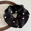 Elástico Elegante de Perlas Plisadas Doble Capa Estilo Francés, Flor de Tela Vintage de Diseño Nicho Cuerda para el Cabello, Accesorio para Cola de Caballo Baja