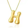 Collar con colgante de 26 letras del alfabeto inglés, chapado en cobre transfronterizo, oro real de 18k, liso, de burbuja de globo, gordito, lindo, versión Q