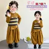 Atuendos de principios de otoño para niñas: traje de rayas, nuevo estilo otoño 2026, ropa de otoño elegante para bebé, conjunto de dos piezas de manga larga súper lindo