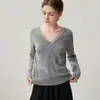 Suéter de cachemira para mujer con ribete de encaje francés, elegante y chic, color liso, de manga larga, sin capucha, perfecto como capa base