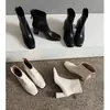 Botines elásticos de PU para mujer, botines ajustados, nuevo estilo otoño e invierno, punta redonda, cremallera trasera, tacón alto grueso, botines cortos elásticos, talla 40