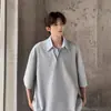 Nueva Camiseta de Diseño Exclusivo Falsa de Dos Piezas para Hombre Marca de Moda Empalmada Cuello de Solapa Manga Corta Guapo Holgada de Media Manga Polo