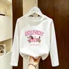 Camiseta de manga comprida para meninas, algodão puro, estilo primavera e outono, versão coreana, solta, simples, casual, gola redonda, camiseta básica fofa para crianças mais velhas