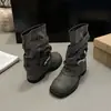 Botines Martin Cortos Vintage Desgastados para Mujer, Novedad Otoño 2026 Estilo Western con Hebilla en el Tobillo