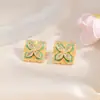 Pendientes de Trébol de Cuatro Hojas con Diamantes Completos de Nuevo Estilo y Lujo Ligero para Mujer, Diseño Floral Versátil, Pendientes Elegantes que se Pueden Usar de Dos Maneras