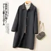 Nuevo Estilo Otoño e Invierno Abrigo de Lana Doble Faz 100% Lana Pura con Solapa, Diseño Coreano de Longitud Media, Abrigo Cálido para Mujer