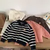 Suéter bordado para niños y niñas, cárdigan de punto a rayas versátil para bebés, prenda exterior superior para niños
