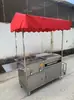 Carro de Comida con Plancha de Gas Comercial, Puesto Móvil Multifuncional para Panqueques Fritos, Barbacoa y Teppanyaki a Gas