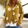 Amazon Comercio exterior transfronterizo europeo y americano nuevo tejido de punto para mujer chaqueta suéter de punto con bordado de crisantemo de otoño de un solo pecho ropa de mujer