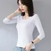 Camiseta de Manga Media para Mujer con Cuello Redondo, Cuello en V, Cuello Alto Pequeño, Aspecto Adelgazante, Manga Tres Cuartos, Prenda Base de Manga Media Alta para Mujer