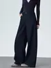 Calça Wide Leg Macia de Chenille Jeans Feminina Outono 2026 Nova Cintura Alta Fluida Escovada Perna Reta Casual de Alta Qualidade
