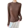 Camiseta base de punto para mujer, cuello medio alto, color liso, suéter suave de punto, capa interior fina, suéter de punto