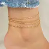 Conjunto de Tornozeleiras de Três Peças Estilo Boêmio Transfronteiriço Europeu e Americano com Corrente de Cobra Lisa e Corrente Torcida para Mulheres Verão Praia Multicamadas