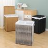 Nova Cesta Dobrável para Roupas Sujas de Plástico com Rattan Sintético Tecido à Mão Cesta de Armazenamento para Quarto Banheiro com Tampa Roupas Sujas com Forro