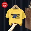 2026 Nova Roupa de Verão para Meninos Camiseta de Verão com Gola Redonda para Meninos Manga Curta Tamanhos Médio e Grande Algodão Puro Meia-Manga Camiseta da Moda para Crianças Marca