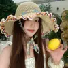 Sombrero de Paja de Estilo Étnico con Ala Ancha para Vacaciones en la Playa de Verano para Mujer, Sombrero de Pescador Protector Solar