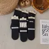 Calcetines Songmu de cuadros florales grises hasta la mitad de la pantorrilla con puntera sin costuras, calcetines de encaje con volantes, modernos y dulces