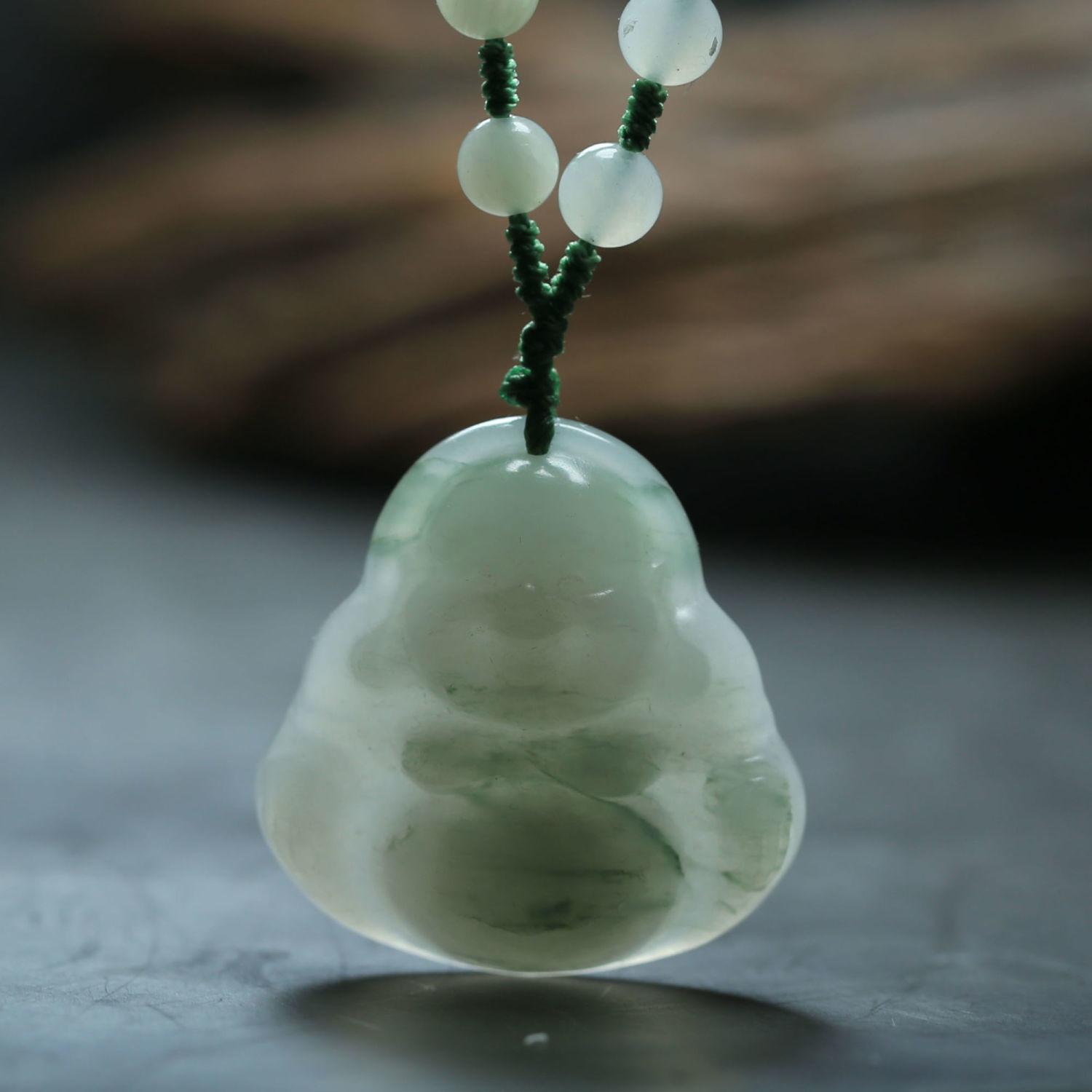 智贝主图_3一元拍卖天然飘花天山翠翠玉金丝玉笑佛弥勒佛双面