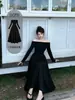 Vestido negro de hombros descubiertos y manga larga, vestido largo, vestido de cumpleaños para mujeres con figura de pera, vestido Berkeley Koi para otoño