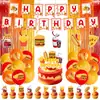 Set de fiesta de cumpleaños temático de hamburguesas al estilo americano y pollo frito con platos de papel desechables, vasos, mantel, banderines y globos para decoración