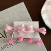Pinza para el pelo de cereza dulce estilo coreano, Lazo rosa a cuadros lindo para el pelo, Banda para el pelo de cola de caballo para niños, Pinza para el pelo trenzada de cola de golondrina