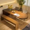 Mesa de Comedor Japonesa Normcore de Madera Maciza Ovalada Acrílico Hogar Sala de Estar Mesa de Comedor de Tronco Banco de Trabajo de Diseñador Escritorio