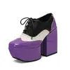 Tallas 35-48, Tacón Ultra Alto, Boca Baja, Charol, Tacón Cuadrado Zapatos de Salón para Mujer, Adecuados para Todas las Estaciones, Zapatos de Salón de Moda para Mujer con Plataforma con Cordones
