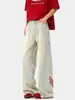 Jeans de Pierna Ancha con Parches Rayados Estilo Americano para Hombres y Mujeres, Pantalones Rectos de Pierna Ancha Sueltos Lavados Nuevos de Moda