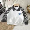 Sudadera Polo Rayada para Niños, Estilo Primavera y Otoño, Camiseta Unisex de Elefante Bebé, Bloqueo de Color Versátil para Niños Pequeños