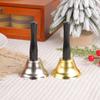 Papai Noel de madeira com cabo de madeira, sino de mão, sino de Natal dourado e prateado, suprimentos de decoração, sino de chamada de ordem de classe