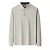 Camisa polo para hombre con forro de polar, nuevo modelo otoño 2026, color liso, sin costuras, camiseta de manga larga para hombre
