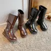 Botas Altas de Moda para Niñas Estilo Coreano con Hebilla 2026 Otoño/Invierno Nuevas Botas de Cuero Cálidas de Doble Algodón Botas Largas de Princesa
