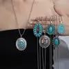 Colar de Turquesa Natural Mais Vendido do Mundo para Mulheres, Corrente Versátil Estilo Retrô em Aço Titânio, Colar da Moda Estilo Étnico Boêmio