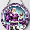 Serie de letreros redondos de madera navideños transfronterizos Papá Noel y renos letreros decorativos para el hogar y exteriores