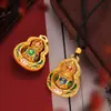 Colgante de Calabaza Rotatoria con Mantra de Seis Palabras de Esmalte Multicolor Dorado Antiguo Cadena para Suéter Collar de Calabaza de la Fortuna con Siete Lotos Sagrados