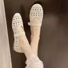 Design de Tecido Fosco com Estética de Nicho, Sapatos Mary Jane Planos Vazados para Mulheres, Novos Sapatos de Salto Único Estilo Francês Primavera/Verão, Sapatos Romanos