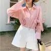 Camisa Rosa de Manga Longa, Camisa Feminina Doce e Fresca para o Trabalho, Jaqueta Camisa Feminina Estilo Preguiçoso Solto Novo Estilo 2025