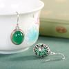 Joyería de Plata Tailandesa S925 de Plata al por Mayor Artesanía Fina Tallado Hueco Pendientes de Ágata Verde para Mujer Moda para el Trabajo