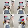 Chapéus Infantis para Primavera e Outono, Chapéus Bucket Fofos com Laço Mickey para Meninas, Chapéus Jeans Estilosos, Chapéus Bucket à Prova de Vento para Bebês