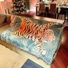 Manta de Soneca Pele de Tigre Manta de Sofá Individual Manta para Assento Manta Decorativa para Sala de Estar Tapetes de Fio de Algodão Tapete