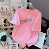 Camiseta branca de manga curta estilo retrô americano 100% algodão para mulheres, top casual de verão com corte solto e estampa de borboleta