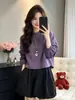 Otoño 2026 Nuevo Estilo Japonés Encaje Patchwork Manga Larga Cuello Redondo Camisa para Mujer Artística Simple Holgada Top A14136