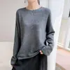 Suéter tejido casual de lana aterciopelada con cuello redondo y manga larga para mujer, camisa base holgada y fina, nuevo top de otoño e invierno