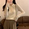 2024 Nova Primavera e Outono Francês POLO Collar Camisa de Malha Camisa Base Chic Outono e Inverno Feminino High-end Sweater Inner
