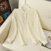 Novo top de outono estilo chinês para mães, com gola franzida, cor sólida, elegante camisa de manga longa para mulheres de meia-idade e idosas