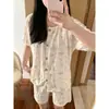 Pijama de Algodón Nube para Mujer, Verano Estilo Japonés Dibujos Animados Finos de Manga Corta y Shorts, Conjunto Casual Lindo de Ropa para el Hogar para Chicas