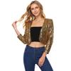 Chaqueta Cárdigan Shrug de Lentejuelas para Mujer Manga Larga Frente Abierto Blazer Brillante Bolero Fiesta de Boda Cárdigan Corto Brillante