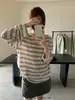 Imagina SAILORMOON otoño estilo coreano casual a rayas holgada adelgazante cuello de corbata manga larga camiseta 53915